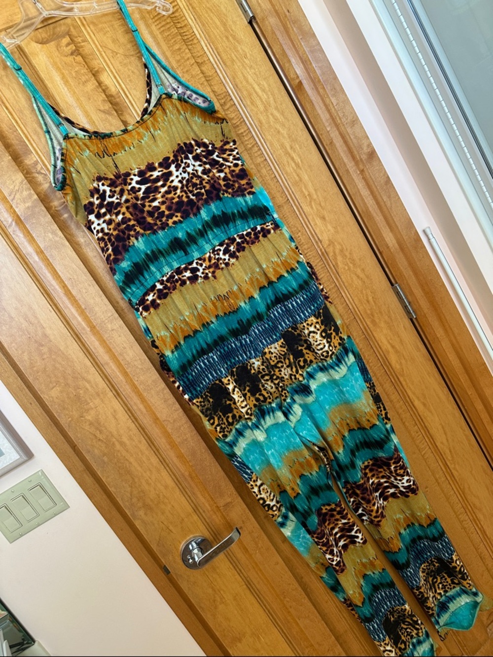 Bisou Bisou Turquoise/Leopard Printed Jumpsuit - Picture 3 of 5